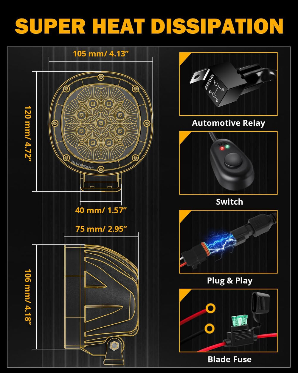 Auxbeam P4 Series 4 Inch White LED Driving Light, 90W Offroad Pod Spot Beam