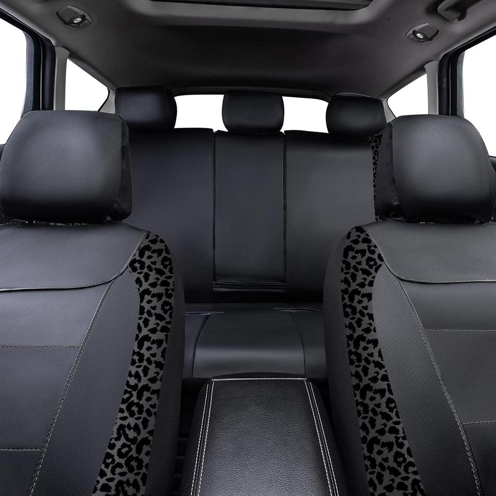 Flying Banner Carbon Fiber Leather Vehicle Seat Covers, Leopard Gray Black, U...