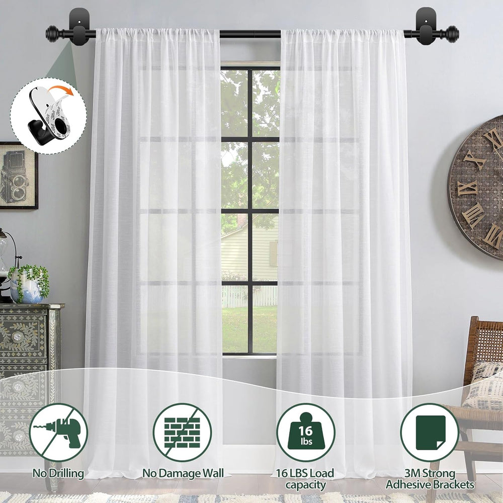 KAMANINA Curtain Rods 2 Pack No Drilling 32 to 86 Inches, Black