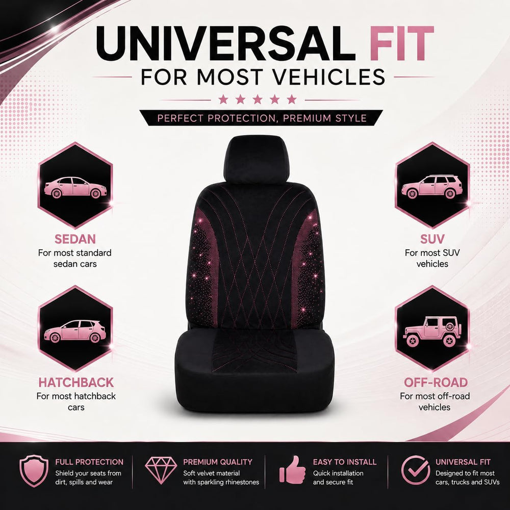 Hot Pink Diamond Bling Cute Car Seat Cover Front Black for Girl