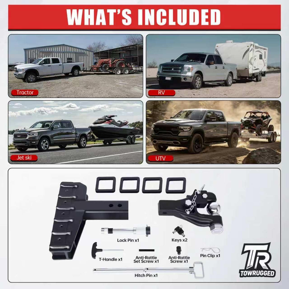 Adjustable Pintle Hitch Combination, 2" Receiver, 2-5/16" Ball