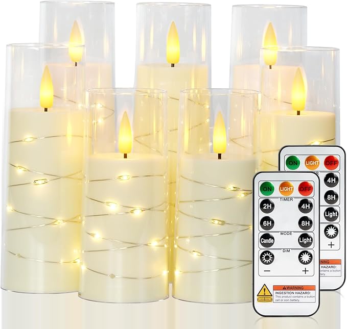 Raycare Flameless Candle with Remote Timer, 7 Flickering Acrylic Battery Oper...