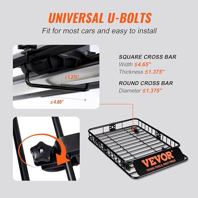 VEVOR Roof Rack Cargo Basket, 200 LBS Capacity Universal Rack Carrier