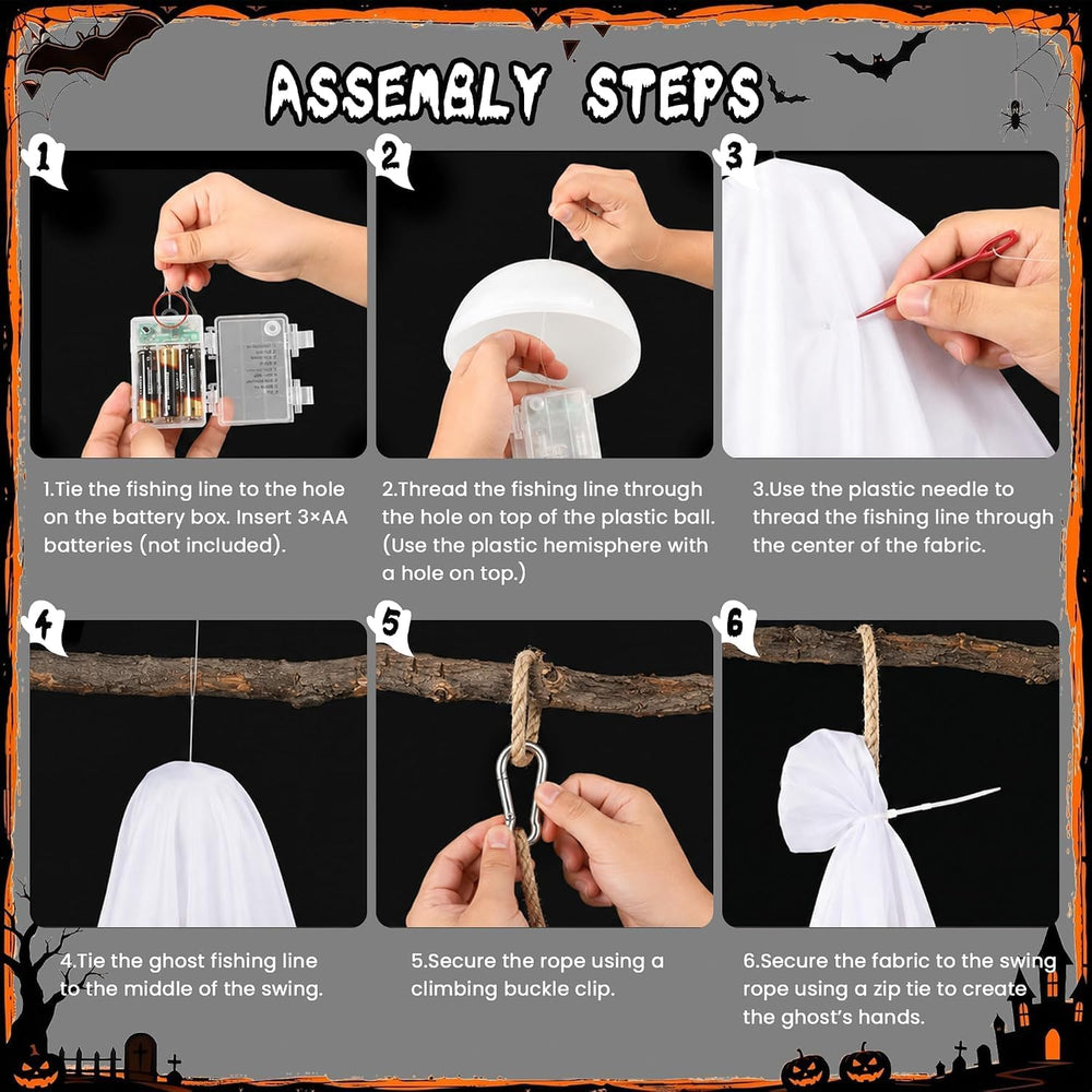 Evoio Halloween Swinging Ghost Outdoor Decor, Two 5FT Ghosts on a Swing, Ligh...