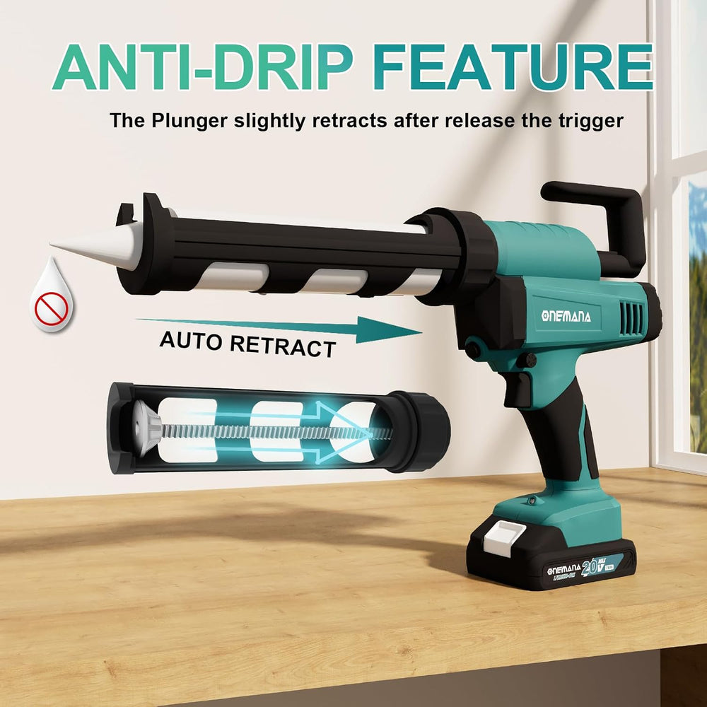 Caulk Gun 20V Auto Retract Drip-Free Caulking Gun with LED 300ml/10oz Silicon...