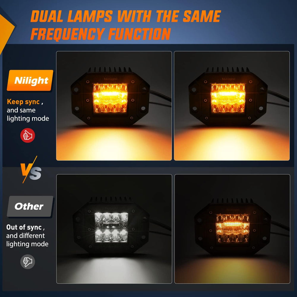 Nilight 2PCS 42W Light Pods Flush Mount Spot Flood Amber White Strobe 6 Modes...