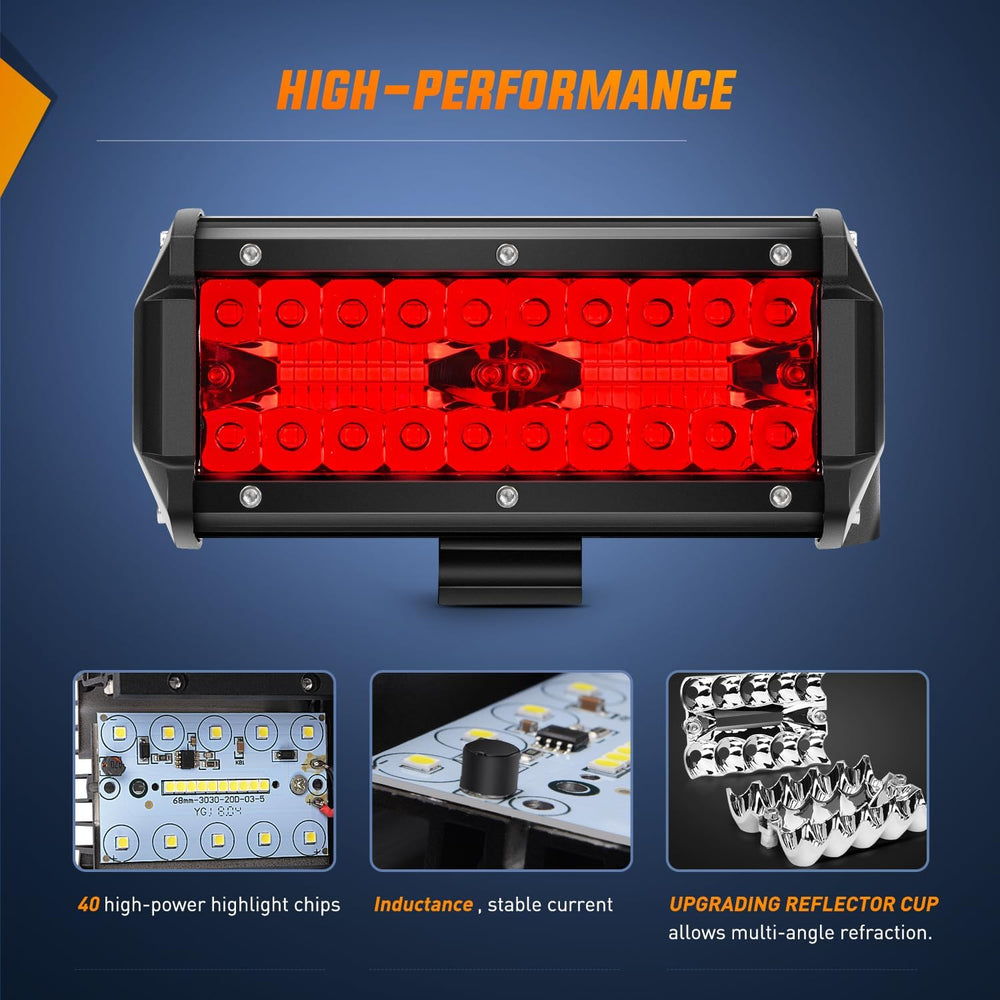 Nilight 6.5 Inch LED Light Pod Red Triple Row 2PCS 120W Flood Spot Combo Driv...