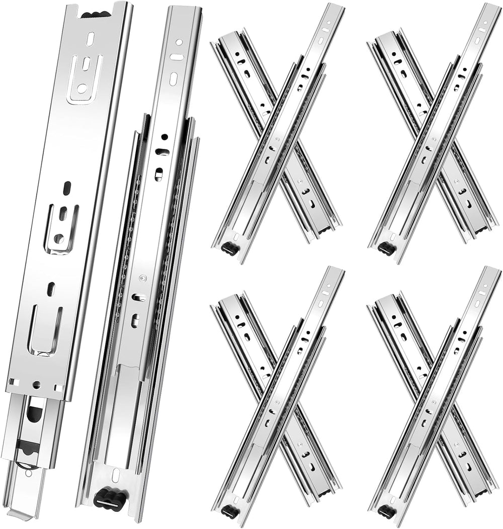 22 inch Drawer Slides 4 Pairs (8pcs) 3 fold Full Extension Side Mount Cabinet...