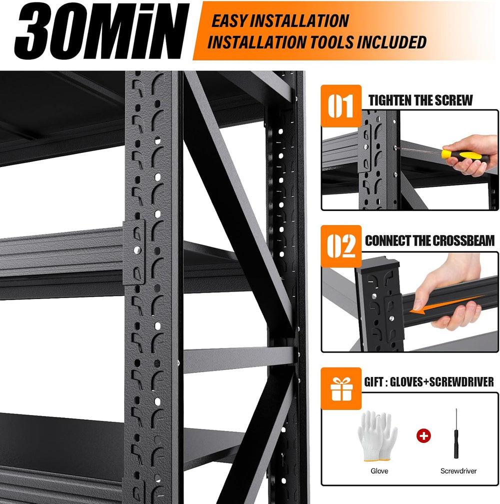 69" W Garage Shelving Heavy Duty Metal Storage Shelves, 4-Tier Garage St...