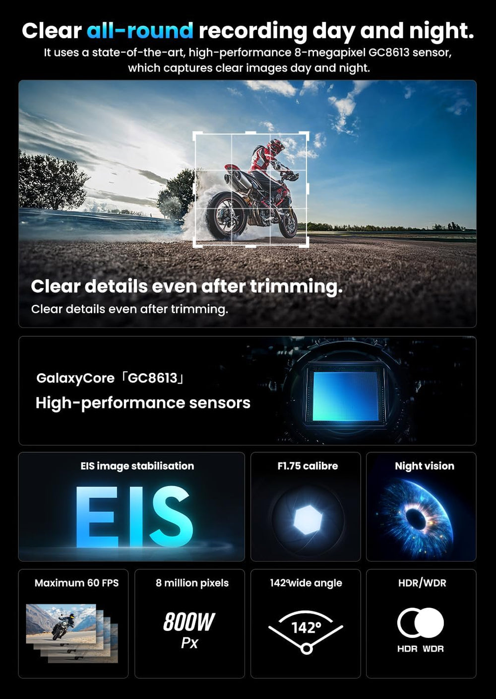 AKEEYO 710Pro EIS Motorcycle Camera with 2K 60FPS, 4K 30FPS 8MP WiFi Dash Cam...