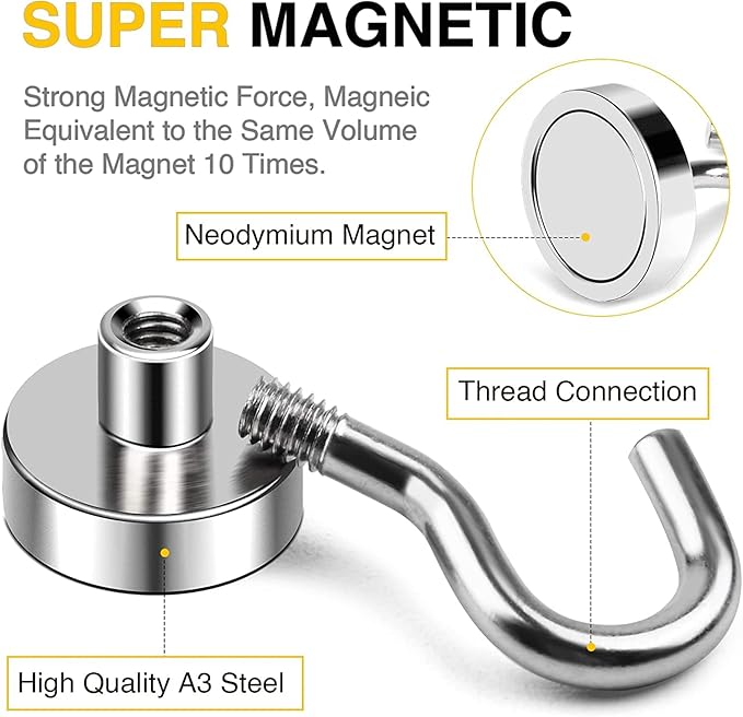 DIYMAG Magnetic Hooks, 30Lbs Strong Heavy Duty Cruise Magnet, Magnetics S-Hoo...