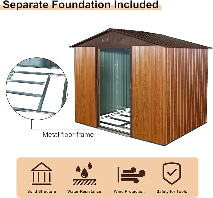 8x6 FT Outdoor Storage Shed, Metal Shed