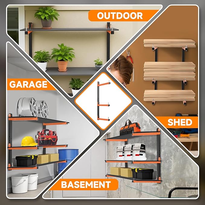 4 Pack Lumber Rack Wall Mount, Heavy Duty Wood Storage Racks, 6-Level System
