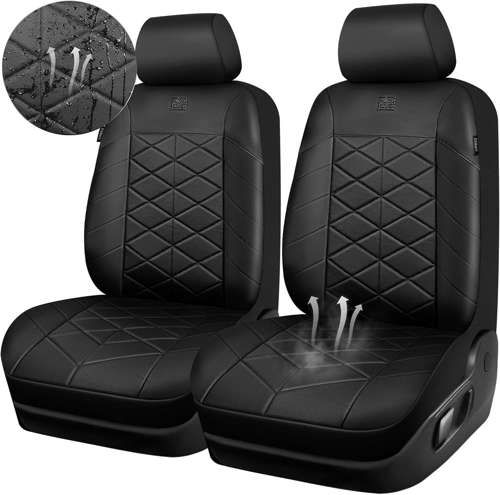 CAR PASS Luxury Memory Foam Leather Front Seat Covers, Breathable Perforated ...