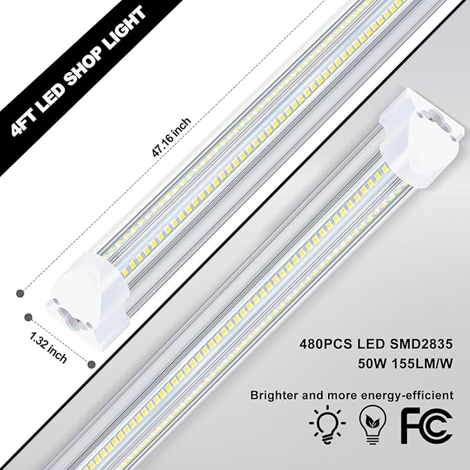 LED Shop Lights - 4FT 50W LED Light Fixture (10 Pack)