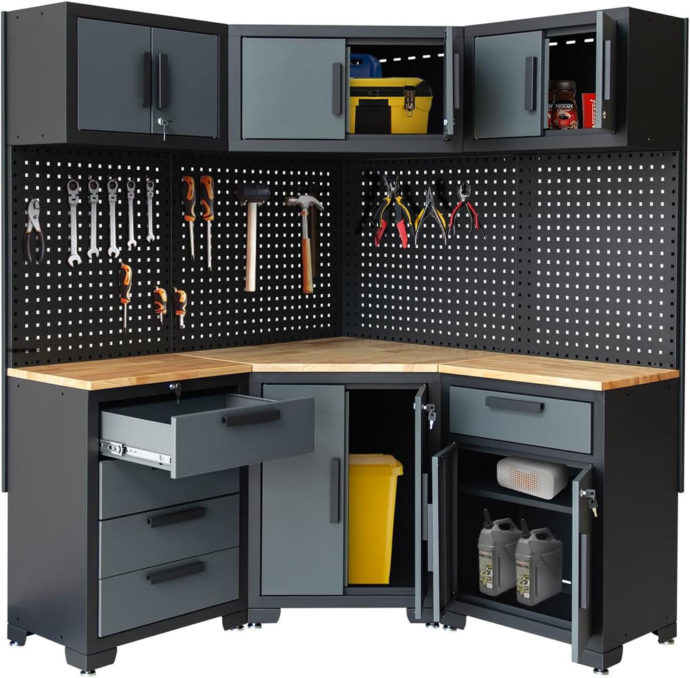 8-Pcs Garage Storage Cabinet System, Black and Grey