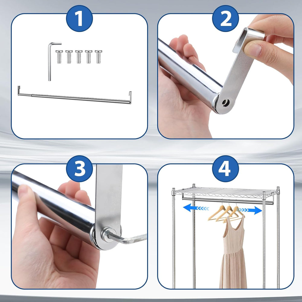Threehoney Expandable Closet hanger Rod for Wire Shelf, 24-41 Inch, Silver