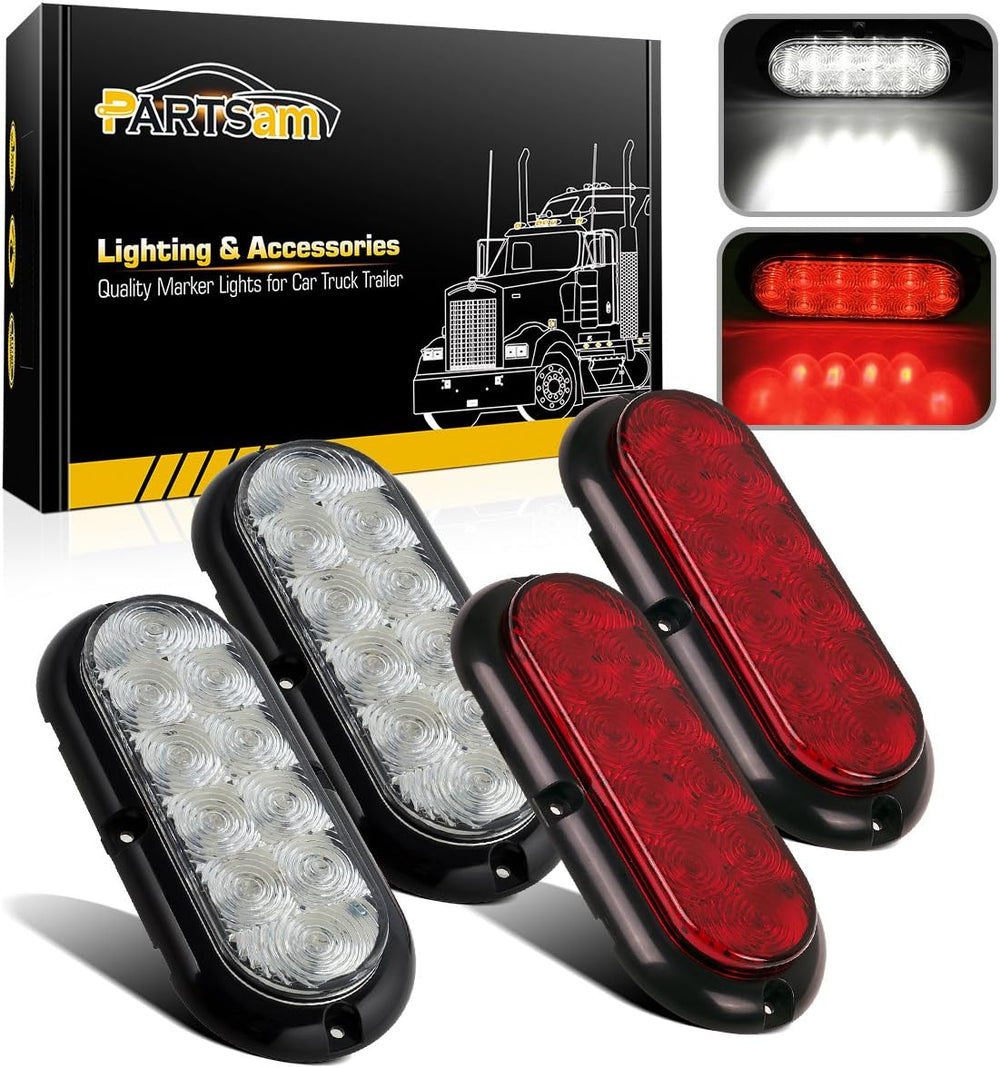 Partsam 4Pcs 6 Inch Oval Led Trailer Tail Lights Kit 10 LED Flange Mount Wate...