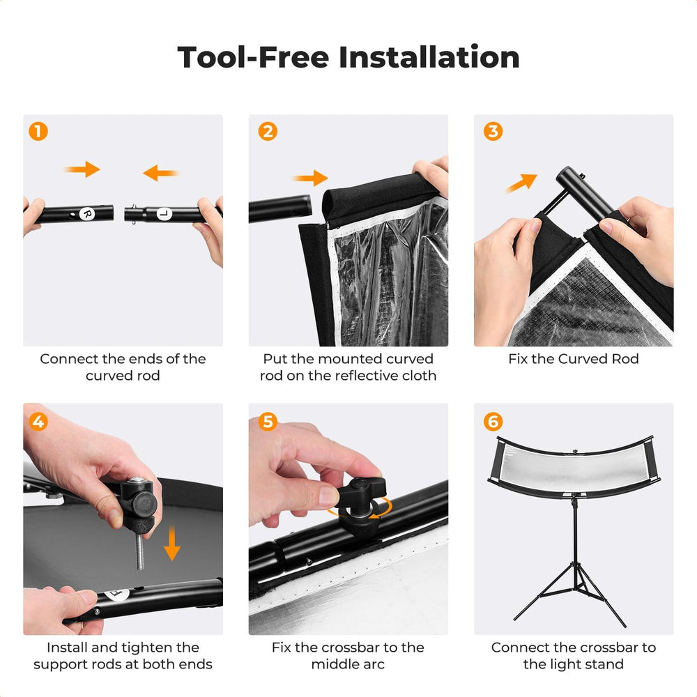 K&F CONCEPT U-Shape Reflector, 100x45cm, with 1.5m Stand, 4-in-1 Reflector