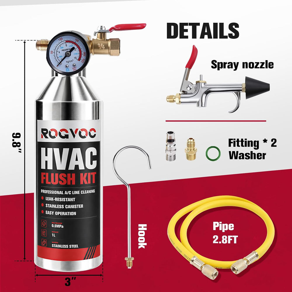 AC Flush Kit, HVAC Refrigeration System Cleaning Tool with 33.5 oz Stainless ...