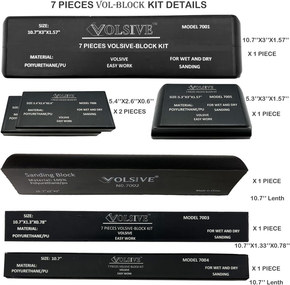 Hand Sanding Block Set of 7,PSA Base Auto Body Sanding Block Kit with Long Pa...