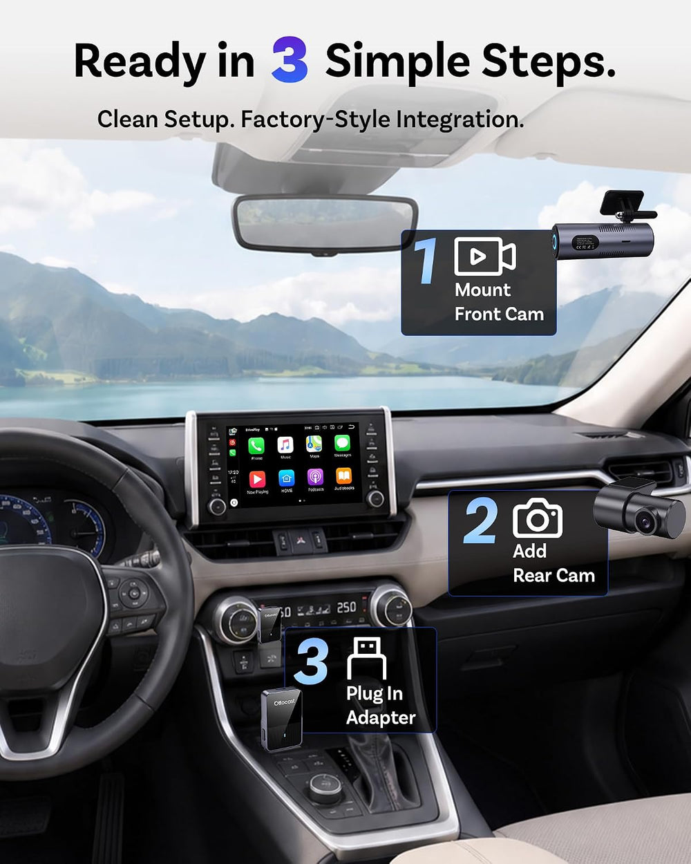 OTTOCAST OttoSafe Dash Cam Front and Rear with Wireless CarPlay Adapter