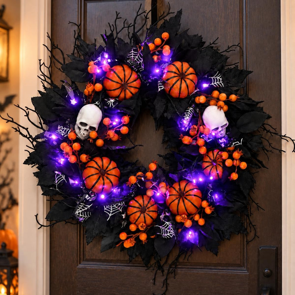 20" Halloween Wreath for Front Door, Black Gothic Spooky Outdoor Dรฉcor