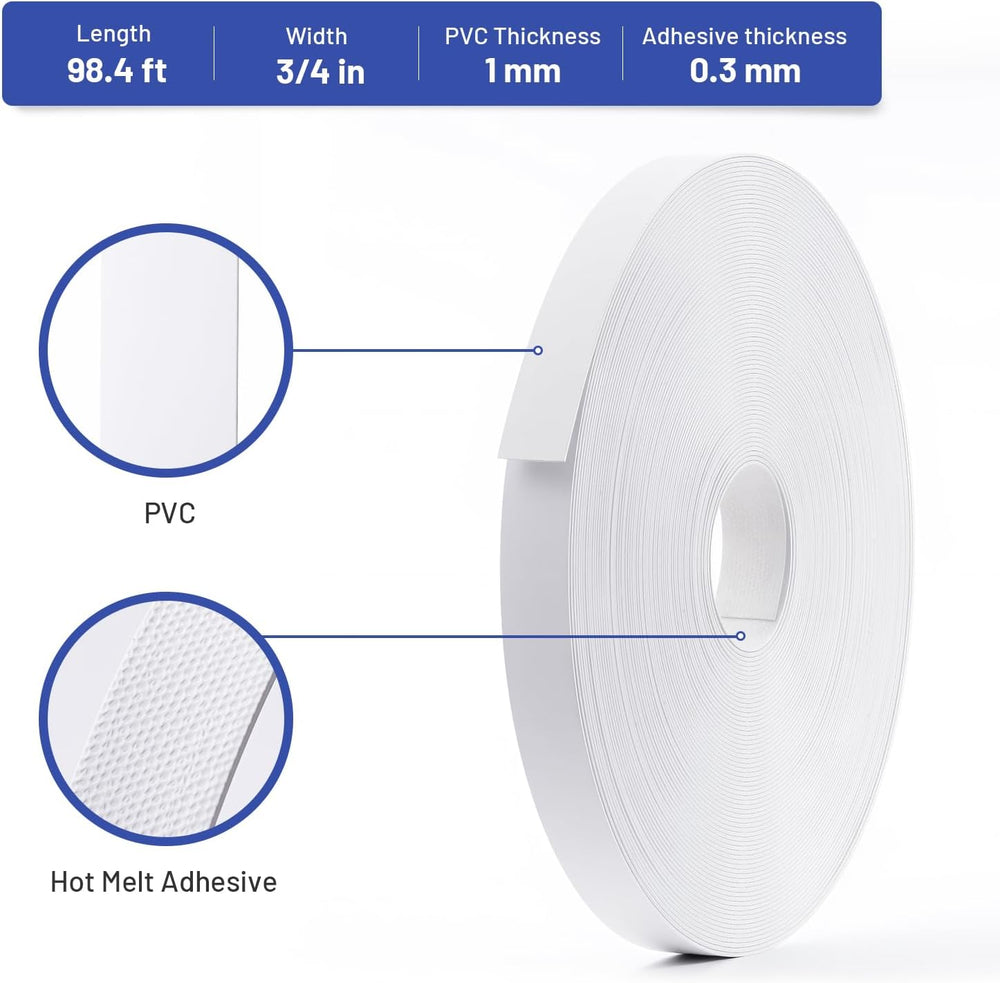 PVC Edge Banding 3/4 inch x 100 ft Veneer Edge Banding White with Hot Melt Ad...