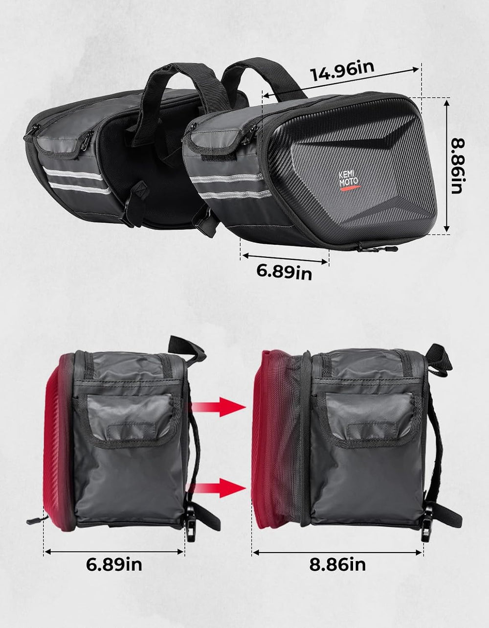 KEMIMOTO Motorcycle Saddlebags Expandable 20-30L Eva Hard Side Bag Compatible...