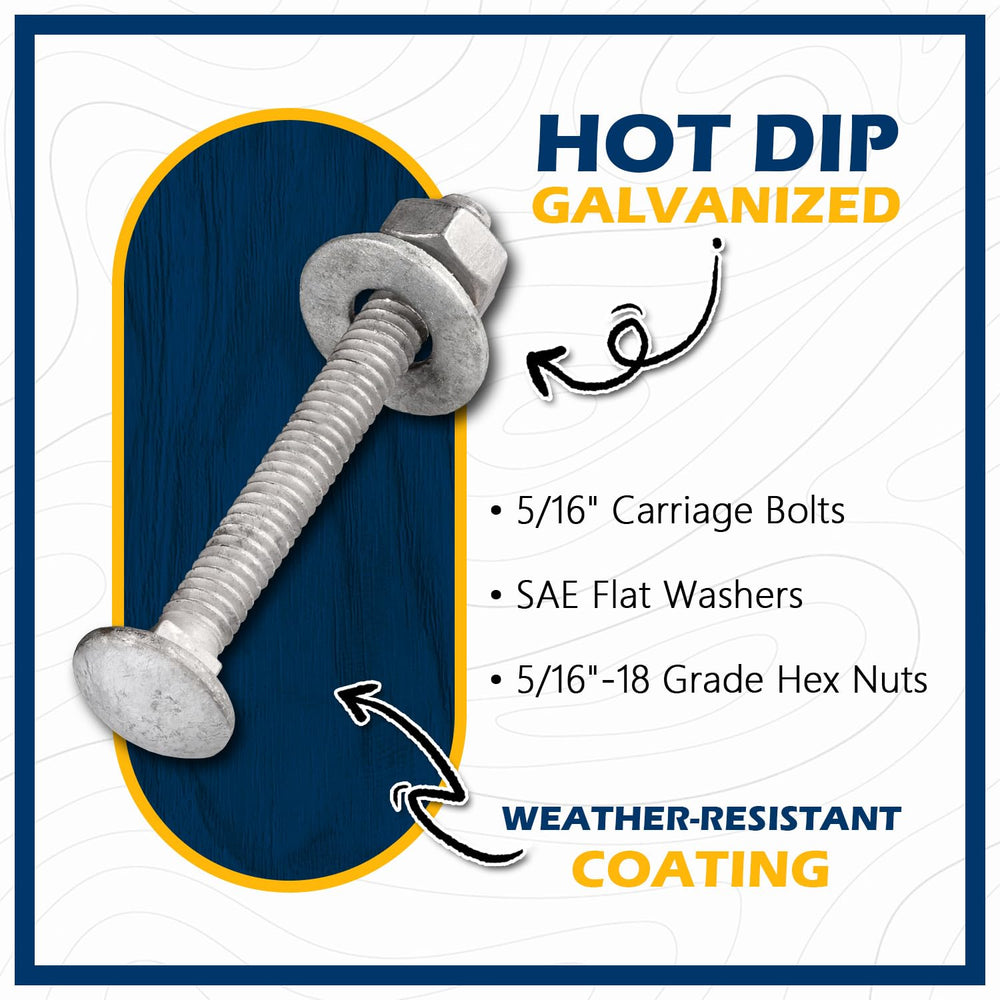 5/16" x 2-1/2"Hot Dip Galvanized Grade 307A Carriage Bolt Kit, 50 P...