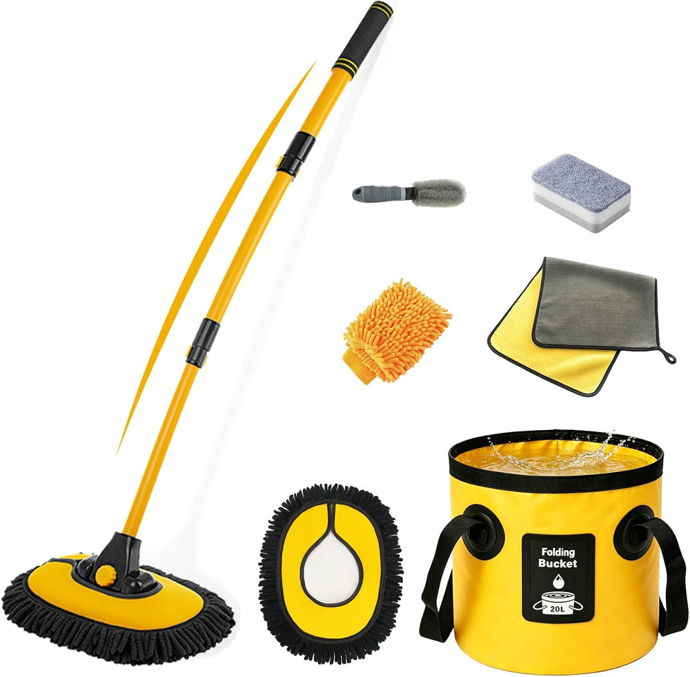 7-in-1 Car Wash Kit with 20L Collapsible Bucket & Brush โ Car Wash Mop wi...