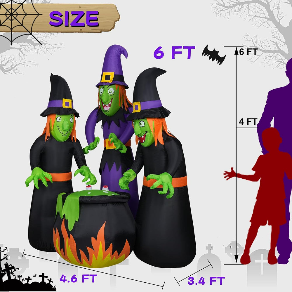 Double Couple 6FT Halloween Inflatables Outdoor Decorations,Three Witch Aroun...