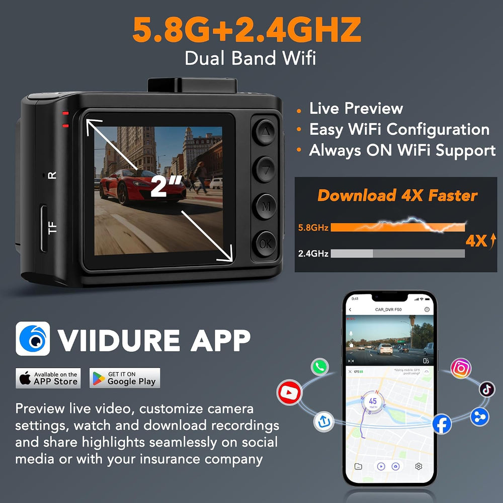 4K Dash Cam Front and Rear, STARVIS 2 Night Vision, Free 64GB Card, 5GHz WiFi...
