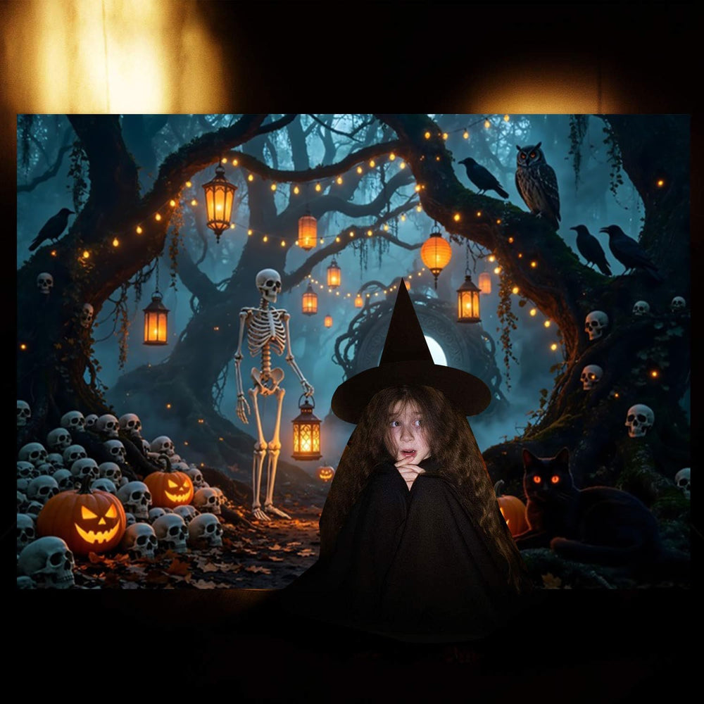 12x10ft Halloween Backdrop for Photography Skeleton Haunted Forest Backdrop
