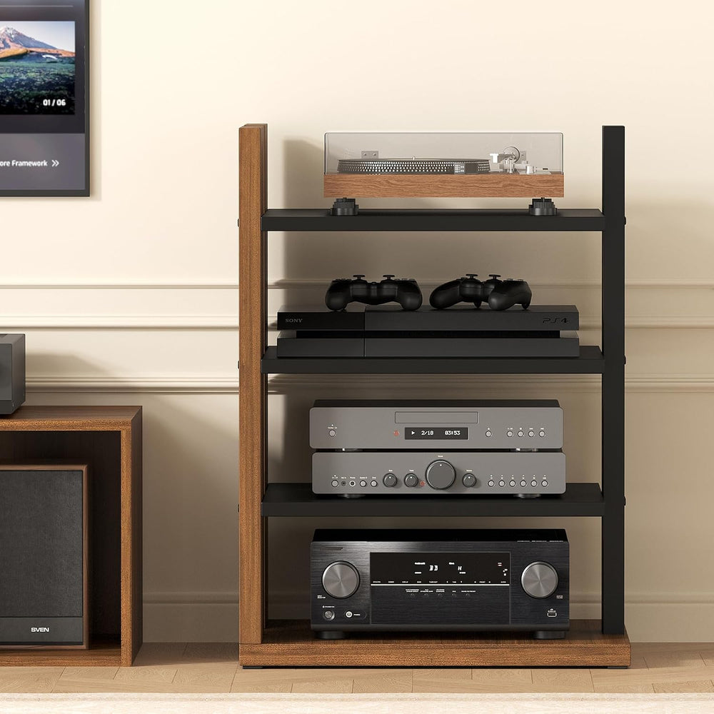 Space-Saving Corner Audio Rack, 4-Tier Stereo Cabinet Media Cabinet with 17-P...