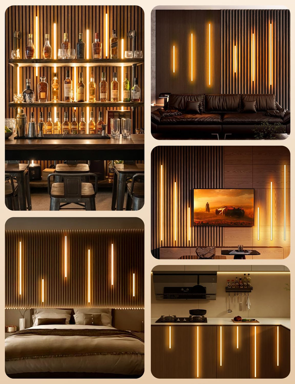 3000K LED Recessed Lighting Kit, 6pcs Adhesive Wall Strip Lights with WiFi