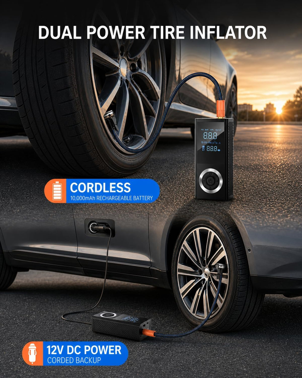 Tire Inflator Portable Air Compressor, 150 PSI Smart Air Pump with Digital Pr...
