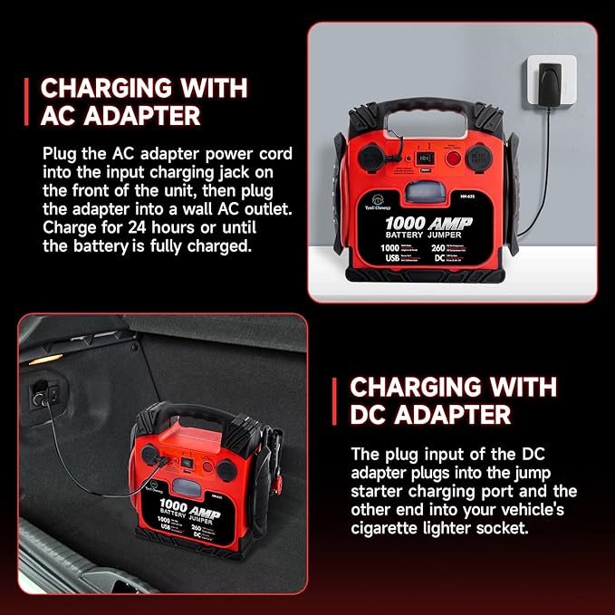 Car Battery Jump Starter with Air Compressor Portable Tire Inflator, 260PSI