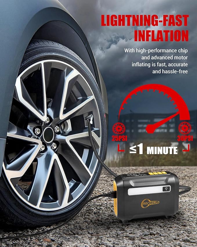 R8 Tire Inflator Portable Air Compressor, DC 12V Portable Air Compressor