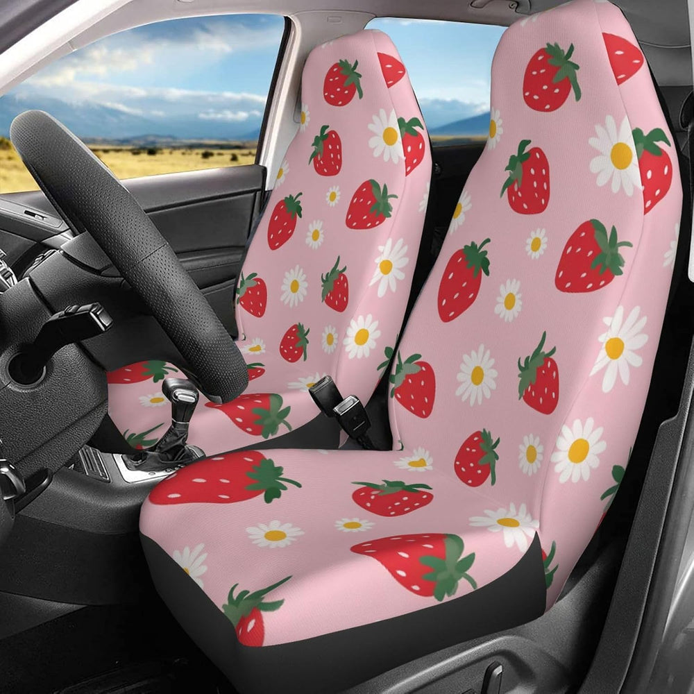 Delerain Car Seat Covers Set 2Pcs, Strawberry Flowers Universal Front Car Sea...
