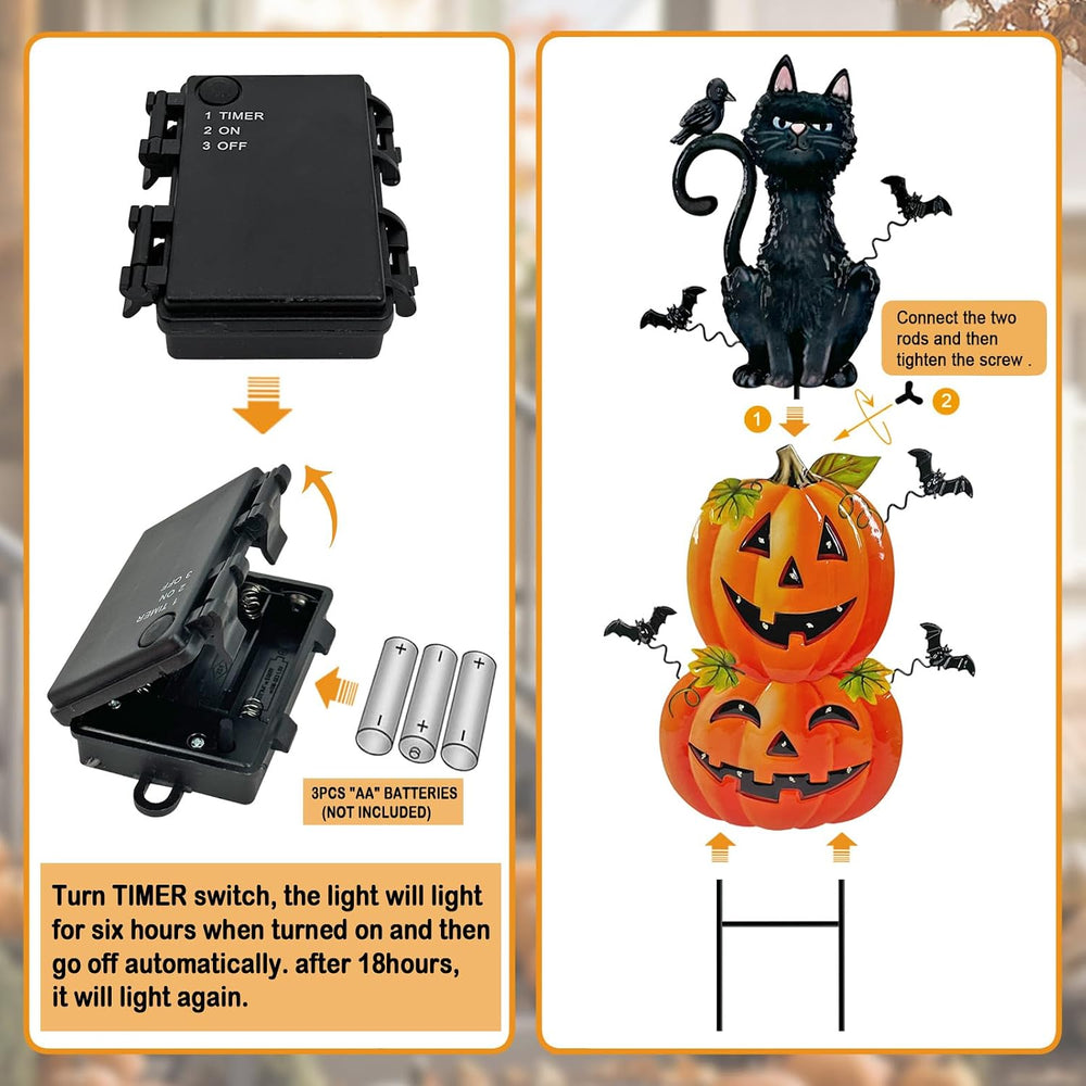 Halloween Decorations Outdoor,Battery Operated Cat Lighted Timer Yard Decor