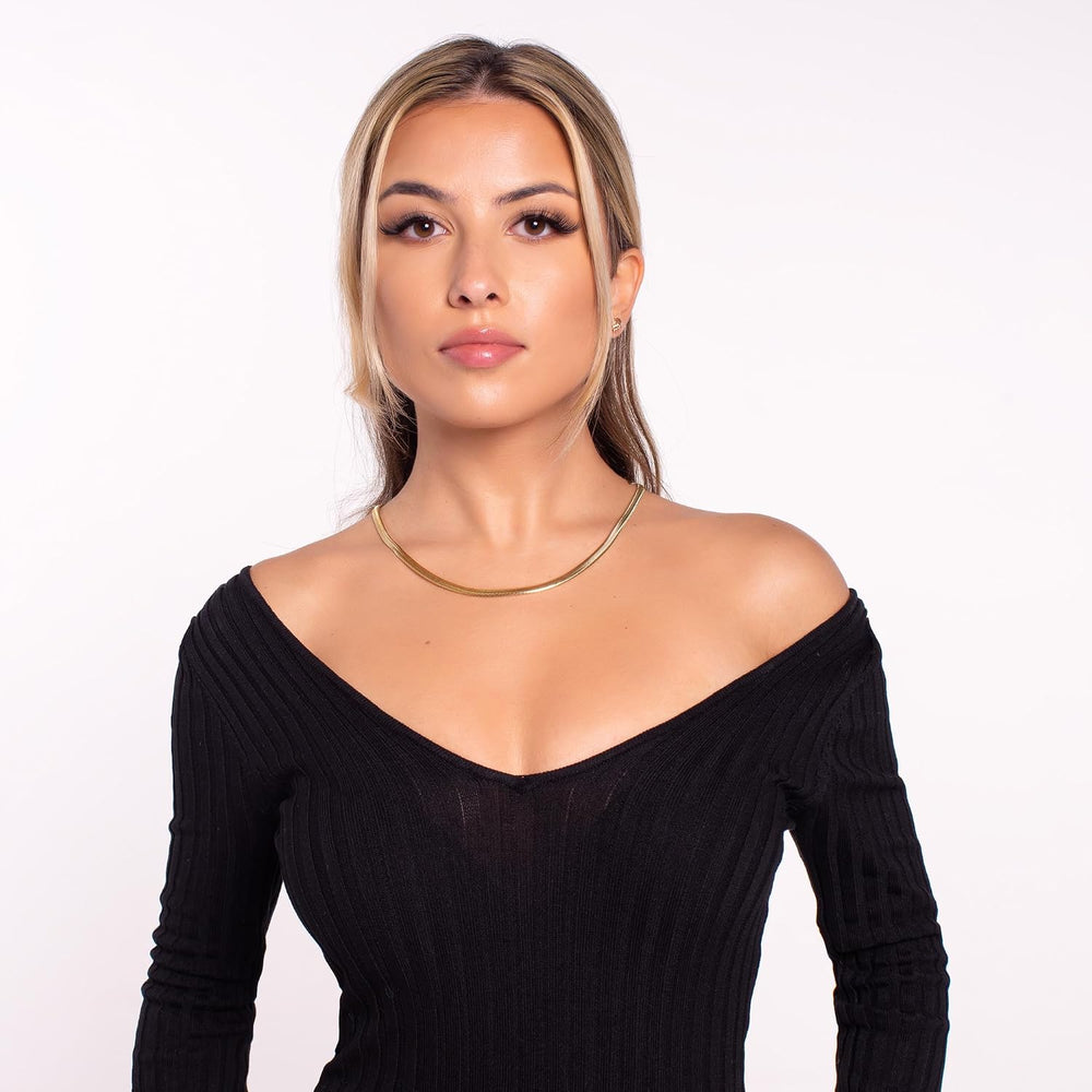 Barzel 18K Gold Plated Flat Herringbone Snake Chain Necklace for Women | Made...