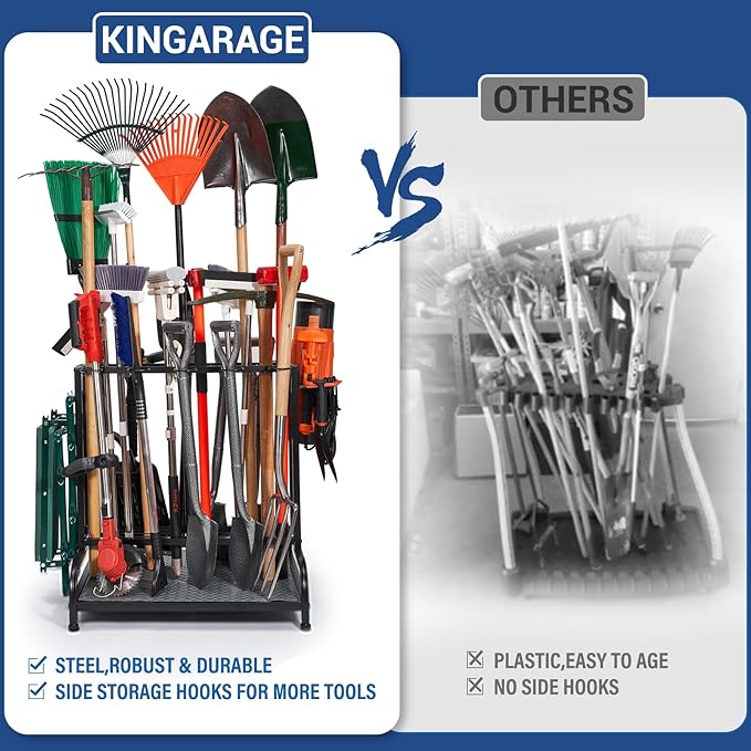 Garden Tool Organizer, Yard Tools Rack Holds 55 Long-Handled Tools/Rakes/Brooms