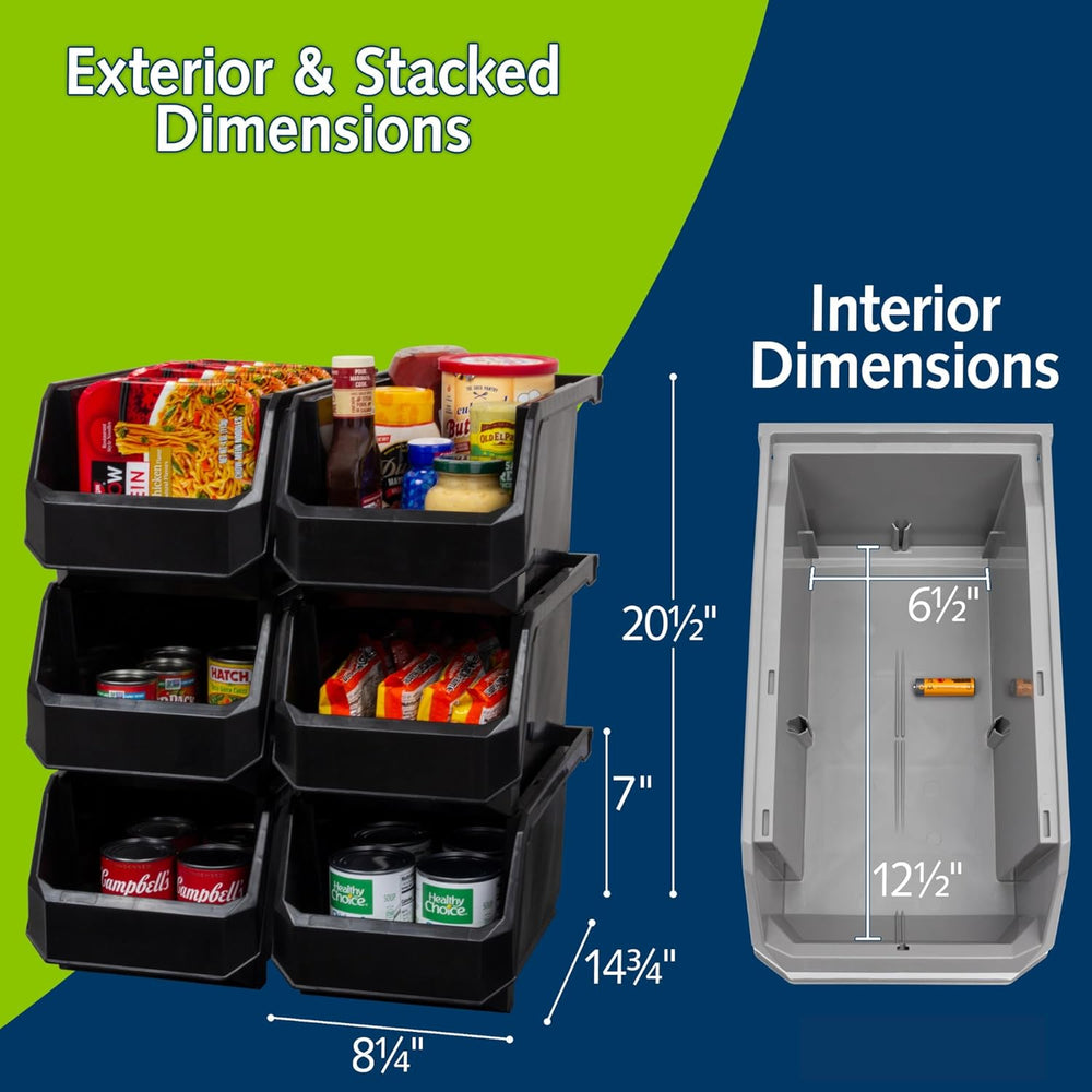 ReadySpace Large Stackable Plastic Storage Bins, 6-Pack, Black