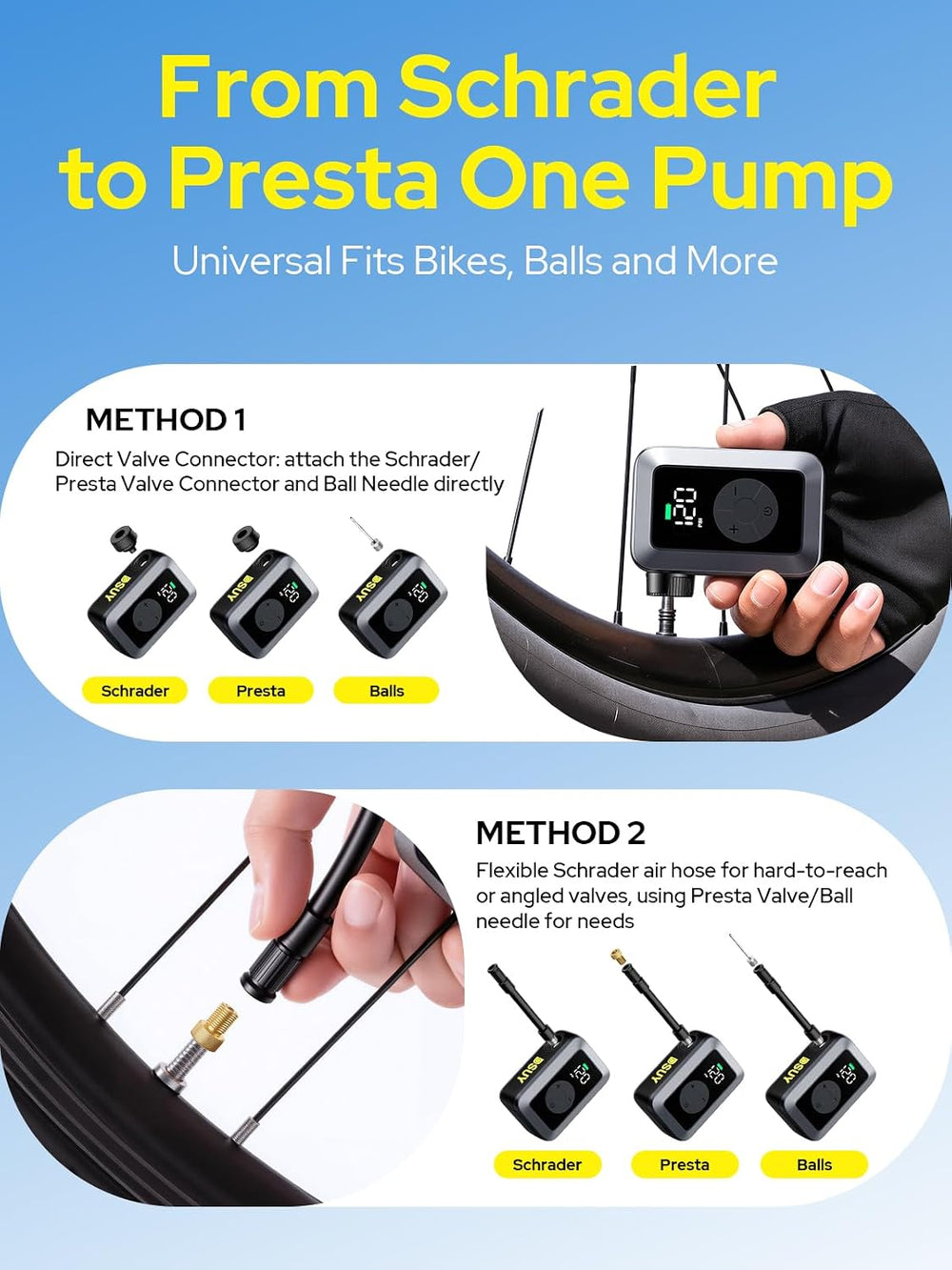 Mini Bike Tire Pump, 120PSI Electric Bicycle Pump with Digital Gauge, Auto St...