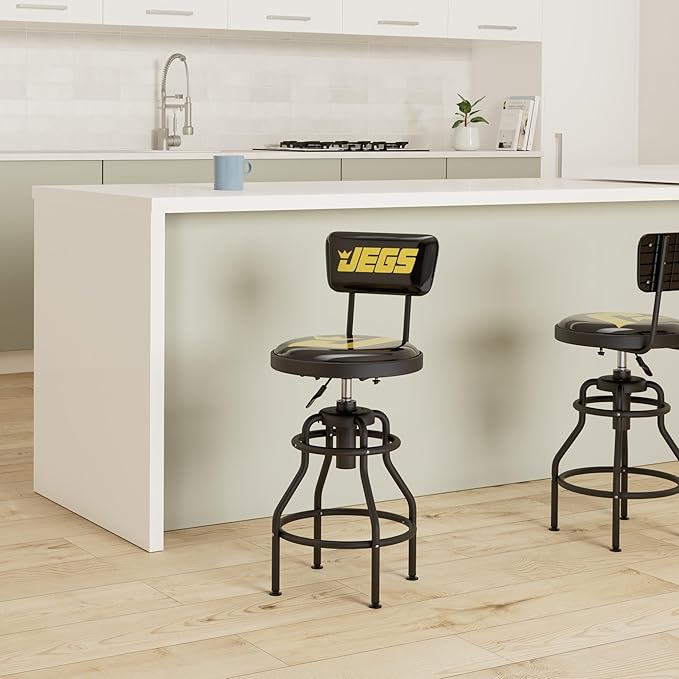 JEGS Hydraulic Shop Stool with Backrest