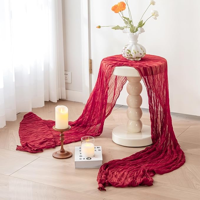 Sioloc Burgundy Red Cheesecloth Table Runner Fall Autumn Decor for Home 10ft ...