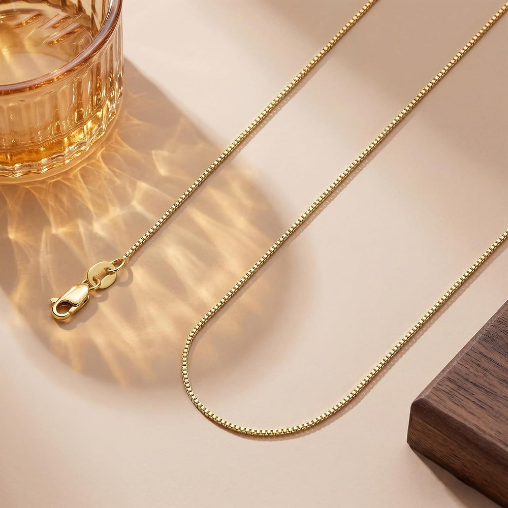 14K Gold Box Chain Necklace for Women 14K Gold Necklaces for Women