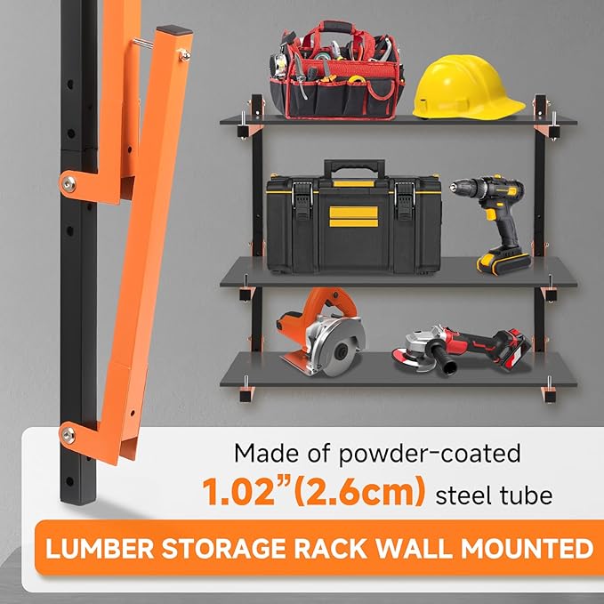 4 Pack Lumber Rack Wall Mount, Heavy Duty Wood Storage Racks, 6-Level System