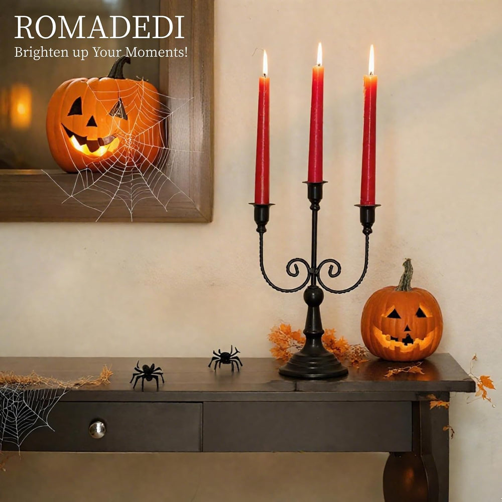 Romadedi Halloween Candelabra, Black 3-Arm Candle Holders Bulk, Set of 6